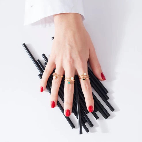 NEW WAVE GOLD BEIGE AND WHITE CHIP DOUBLE RING GOLD