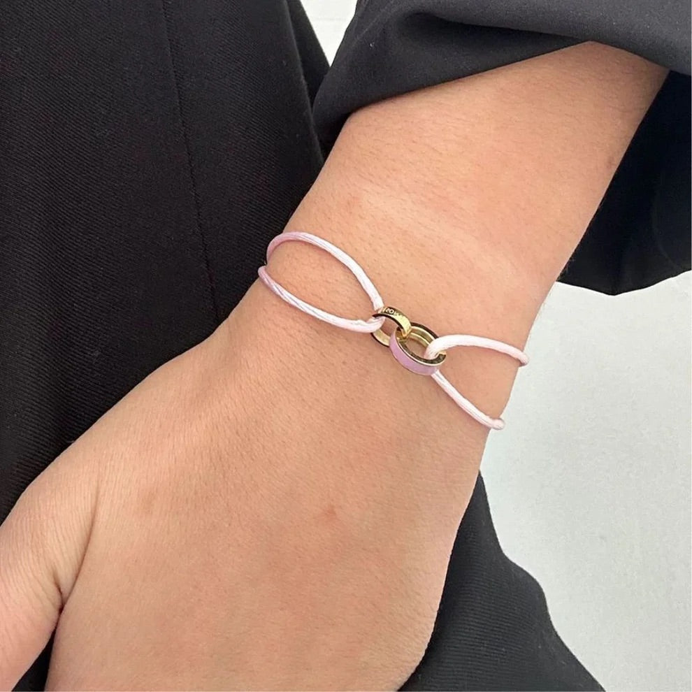 WEWA FONDANT PINK CORD AND PINK CHIP BRACELET