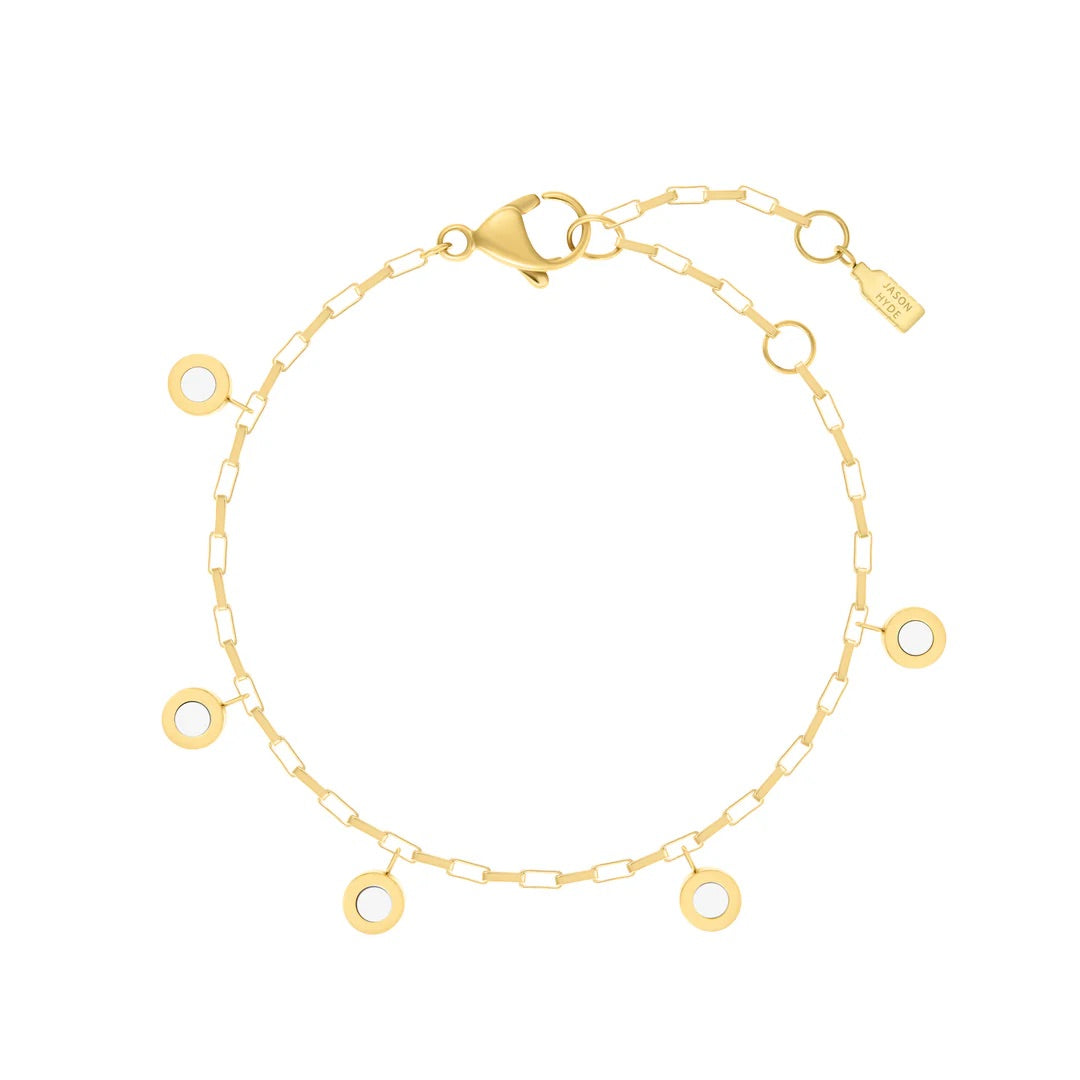 NEW WAVE HANGING 5 CHIP WHITE BRACELET GOLD
