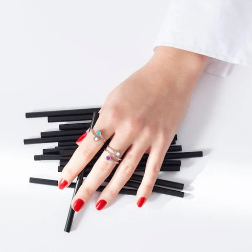 NEW WAVE SILVER TURQUOISE AND WHITE CHIP DOUBLE RING