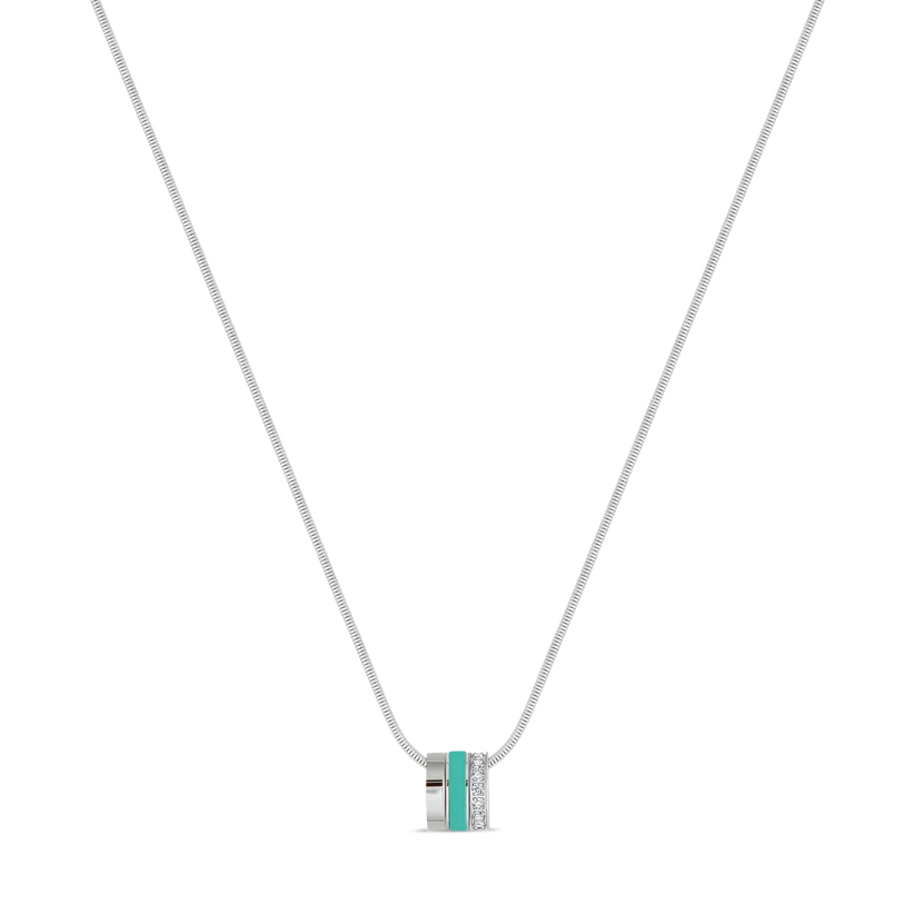 WEWA BOA CHAIN 3 RINGS TURQUOISE CHIP WITH ZIRCONIA NECKLACE