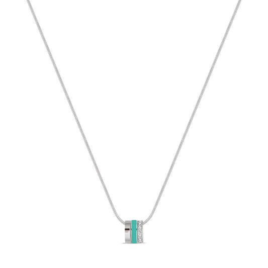 WEWA BOA CHAIN 3 RINGS TURQUOISE CHIP WITH ZIRCONIA NECKLACE