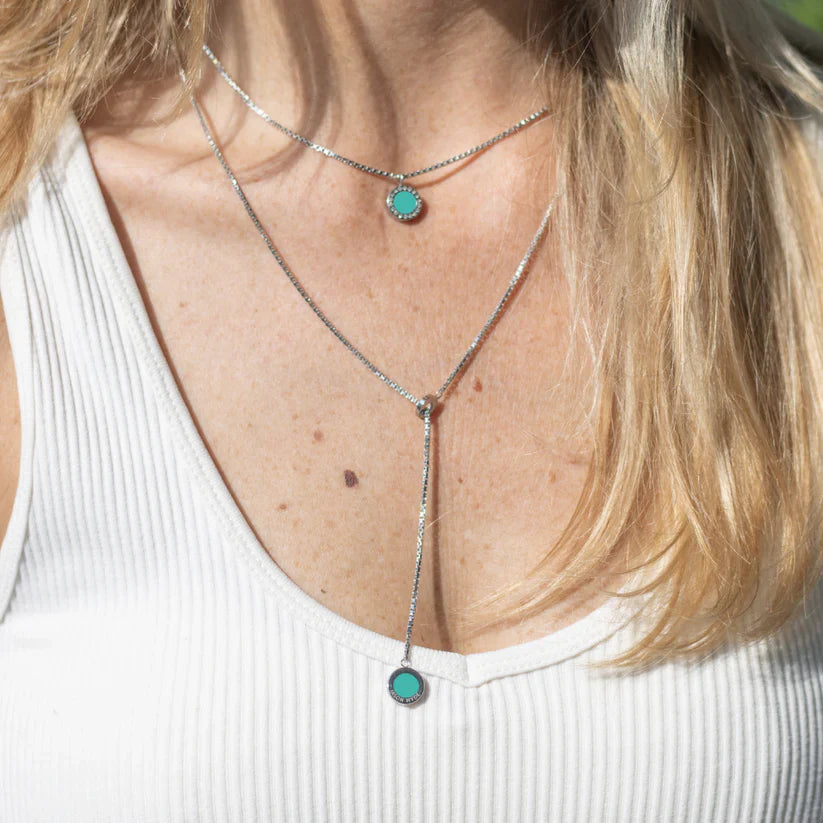 OCEAN TURQUOISE CHIP WITH ZIRCONIA NECKLACE SILVER