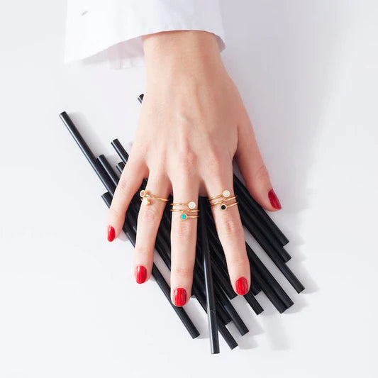 NEW WAVE GOLD TURQUOISE AND WHITE CHIP DOUBLE RING