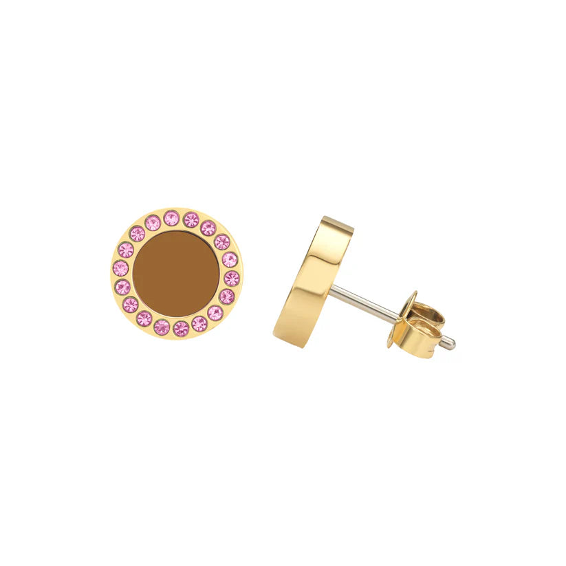 OCEAN NUTSHELL CHIP WITH COLORED ZIRCONIA EARRINGS