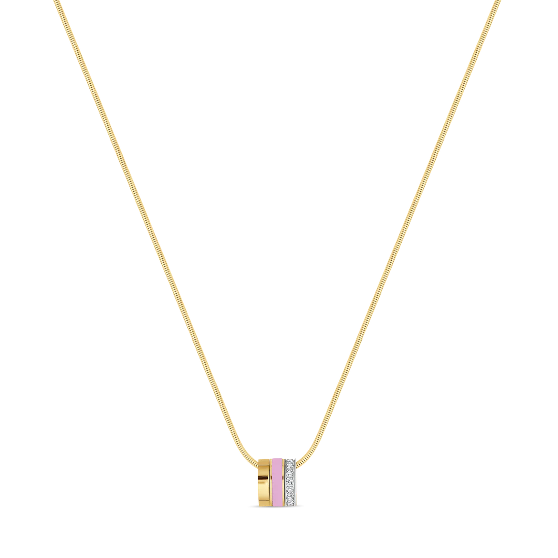 WEWA BOA CHAIN 3 RINGS FONDANT PINK CHIP WITH ZIRCONIA NECKLACE -