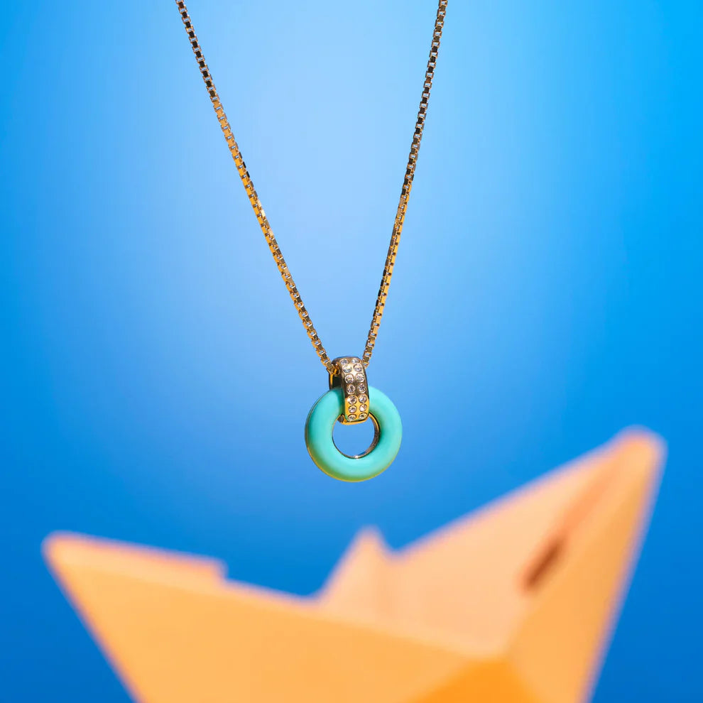 LIFESAVER TURQOUISE CHIP WITH ZIRCONIA NECKLACE
