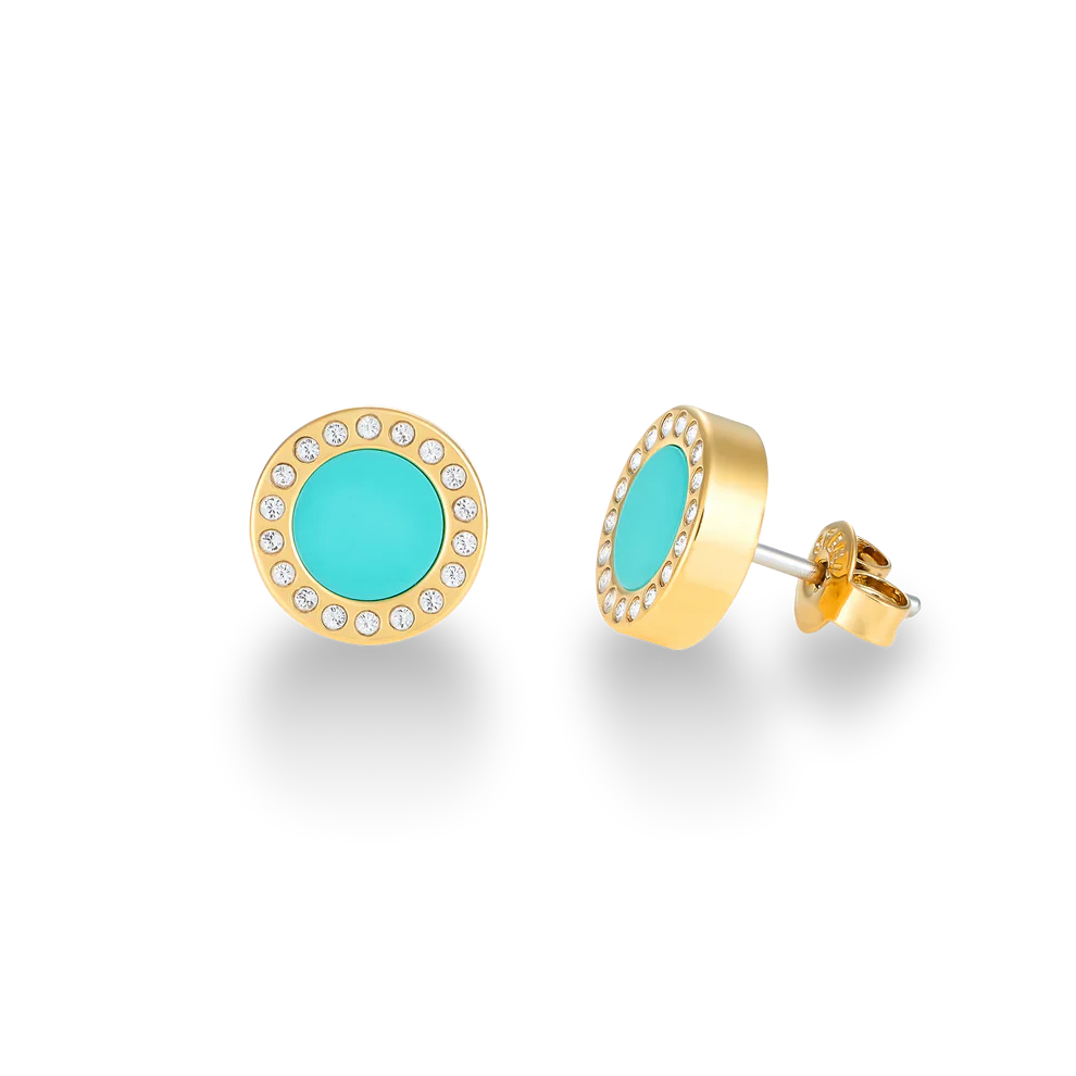 OCEAN TURQUOISE CHIP WITH ZIRCONIA EARRINGS GOLD