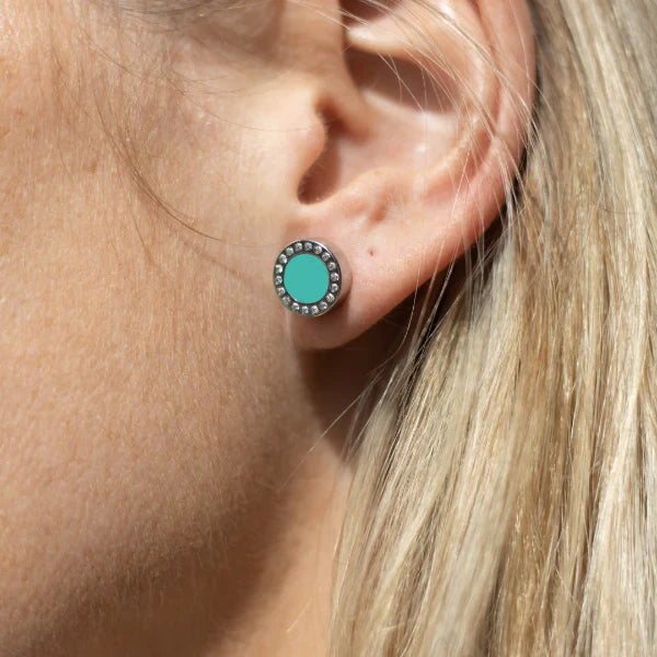 OCEAN TURQUOISE CHIP WITH ZIRCONIA EARRINGS SILVER