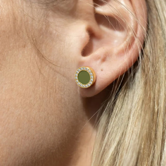 OCEAN OLIVE GREEN CHIP WITH ZIRCONIAS EARRINGS