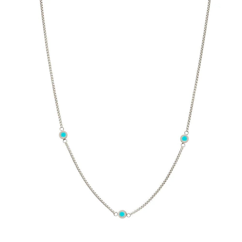 NEW WAZE TURQUOISE 3 CHIP NECKLACE SILVER