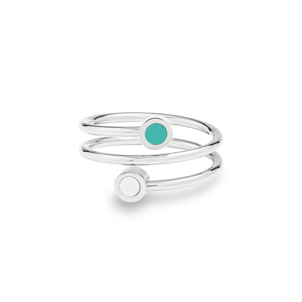 NEW WAVE SILVER TURQUOISE AND WHITE CHIP DOUBLE RING