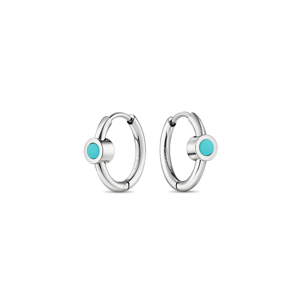 NEW WAVE HOOPS HUGGIES TURQUOISE CHIP SILVER