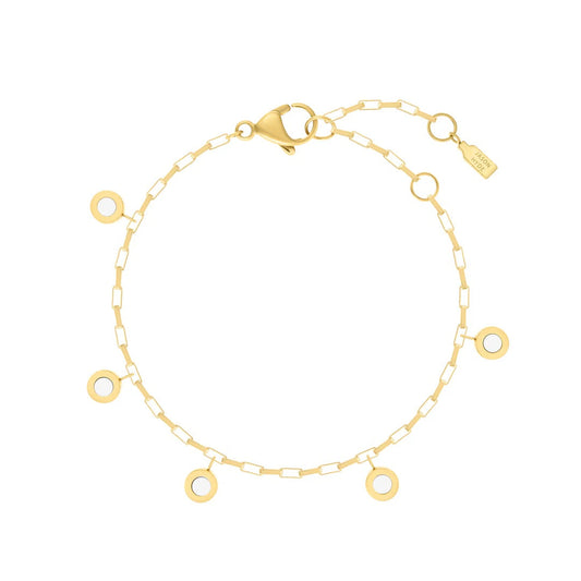 NEW WAVE HANGING 5 CHIP WHITE BRACELET GOLD