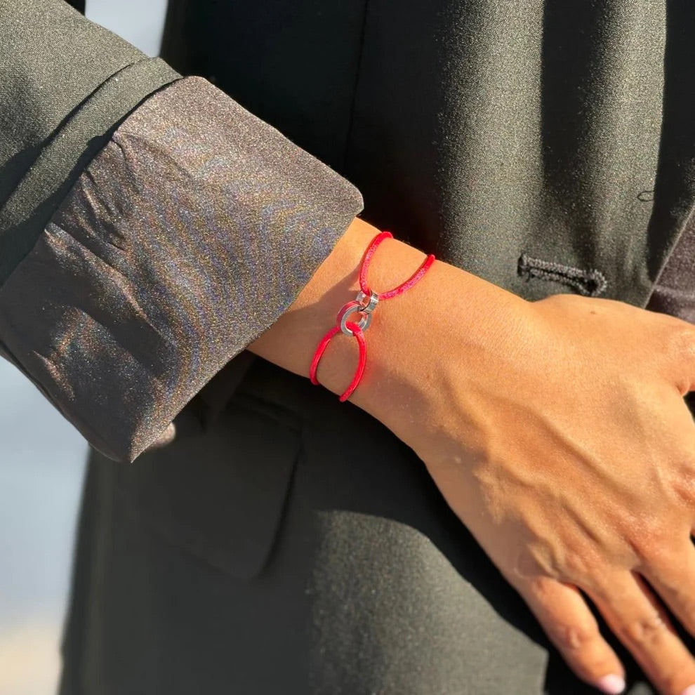 WEWA RED CORD RED CHIP BRACELET SILVER