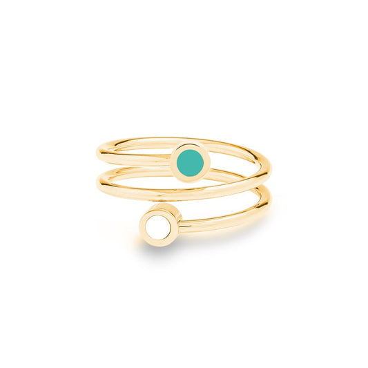 NEW WAVE GOLD TURQUOISE AND WHITE CHIP DOUBLE RING