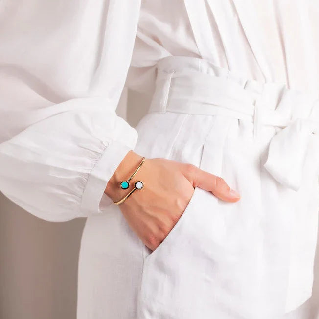 OCEAN TURQUOISE AND WHITE CHIPS BANGLE SILVER