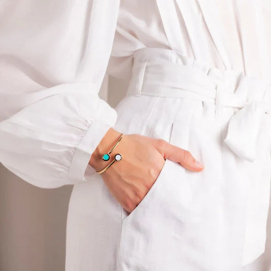 OCEAN TURQUOISE AND WHITE CHIPS BANGLE SILVER