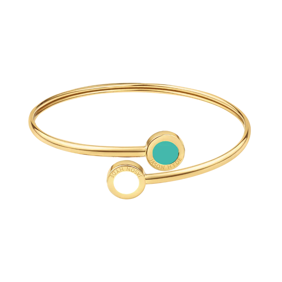 OCEAN TURQUOISE AND WHITE CHIPS BANGLE GOLD