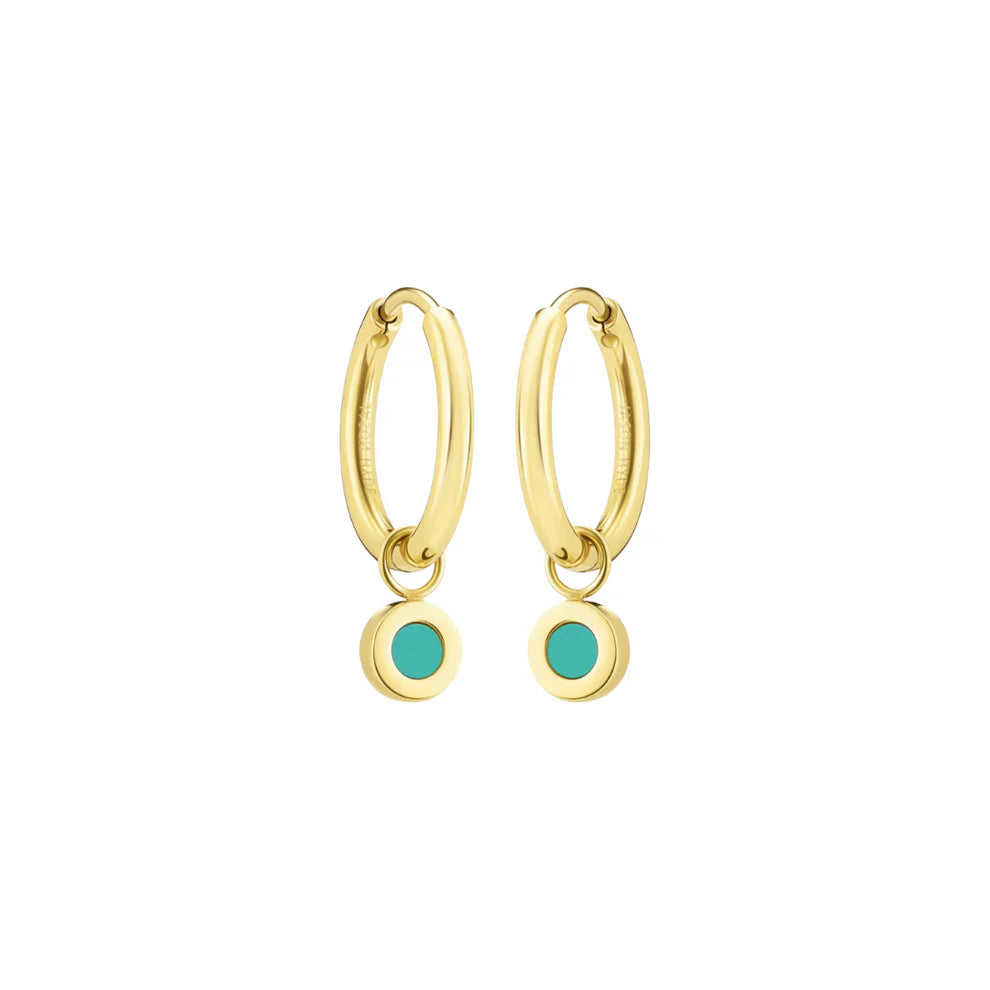 NEW WAVE HOOPS HANGING TURQUOISE CHIP GOLD