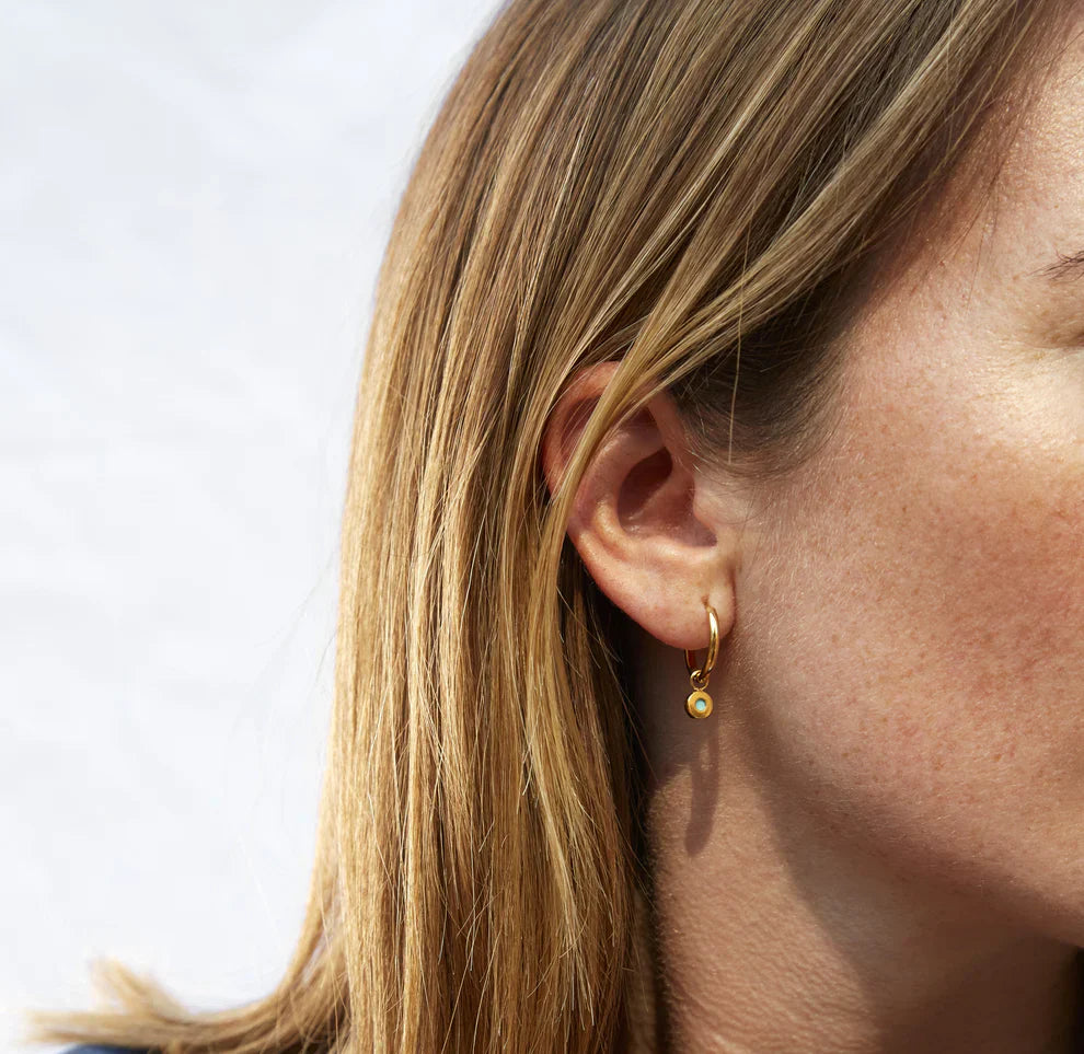 NEW WAVE HOOPS HANGING TURQUOISE CHIP GOLD