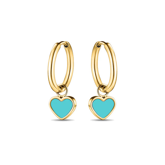 AMARE HOOPS HANGING TURQUOISE CHIP GOLD