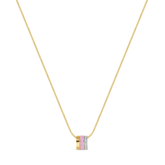WEWA BOA CHAIN 3 RINGS FONDANT PINK CHIP WITH ZIRCONIA NECKLACE -
