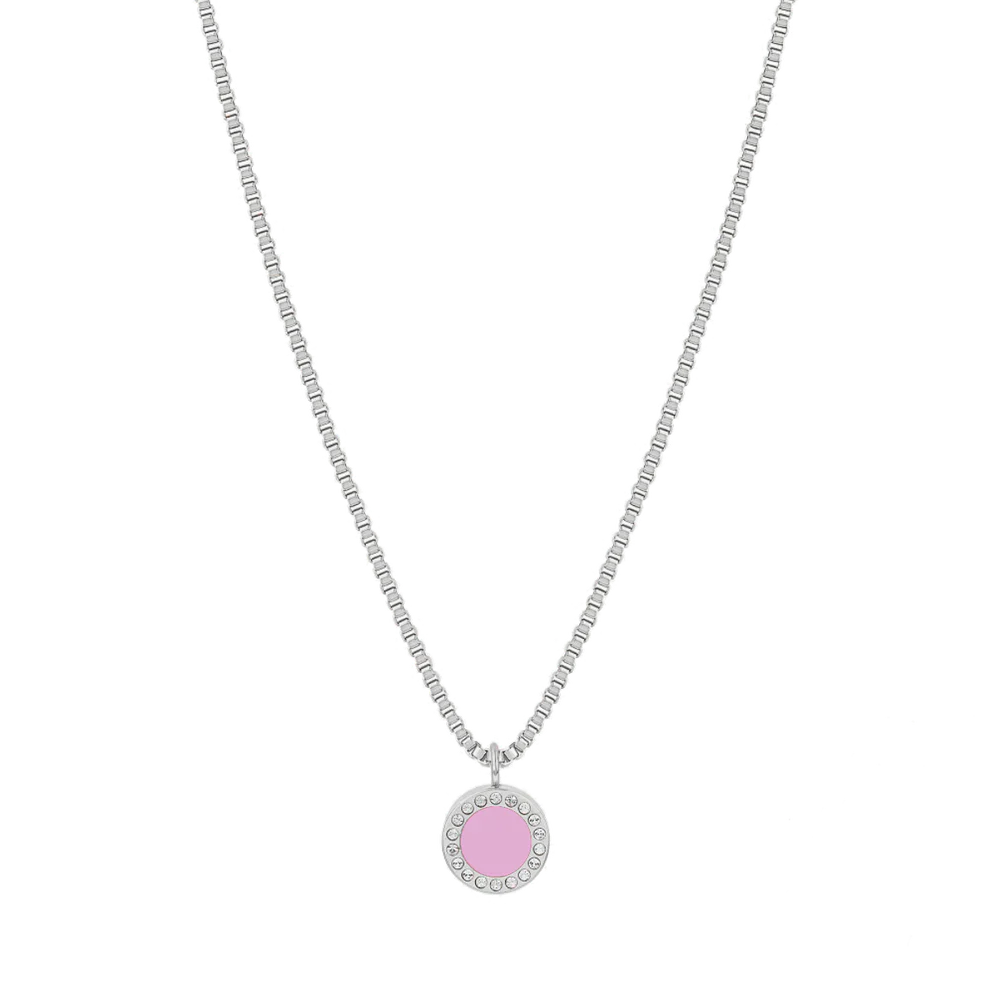 OCEAN FONDANT PINK CHIP WITH ZIRCONIA NECKLACE SILVER