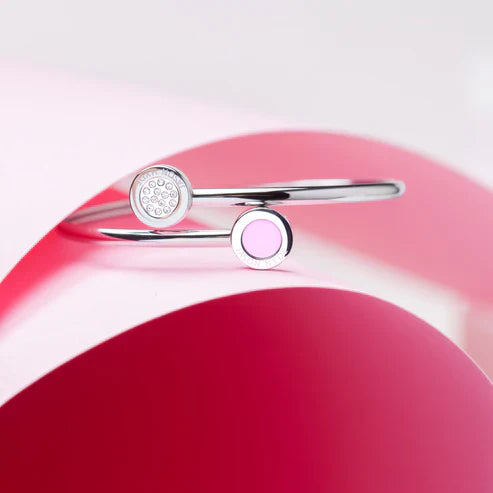 OCEAN FONDANT PINK AND PAVE CHIPS BANGLE SILVER
