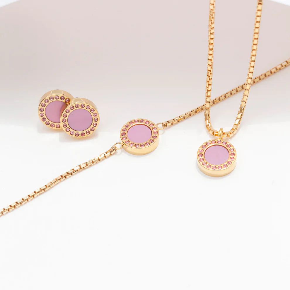 OCEAN FONDANT PINK CHIP WITH COLORED ZIRCONIA BRACELET GOLD