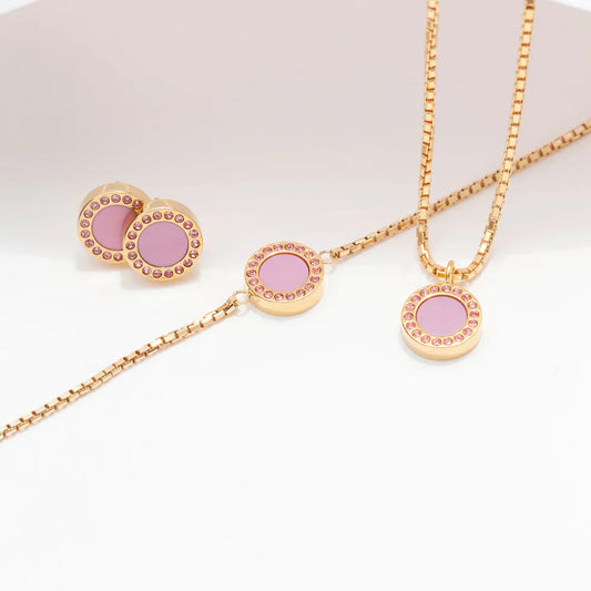 OCEAN FONDANT PINK CHIP WITH COLORED ZIRCONIA BRACELET GOLD