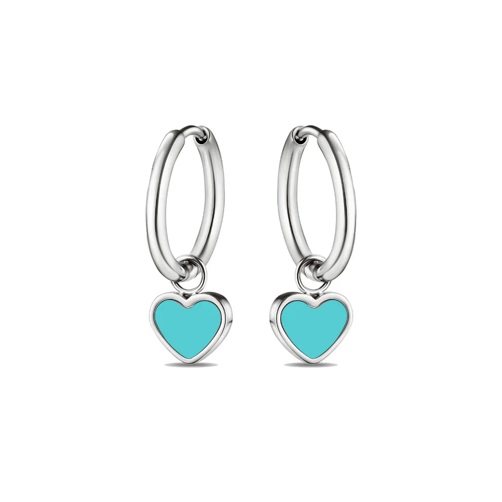 AMARE HOOPS HANGING TURQUOISE CHIP SILVER
