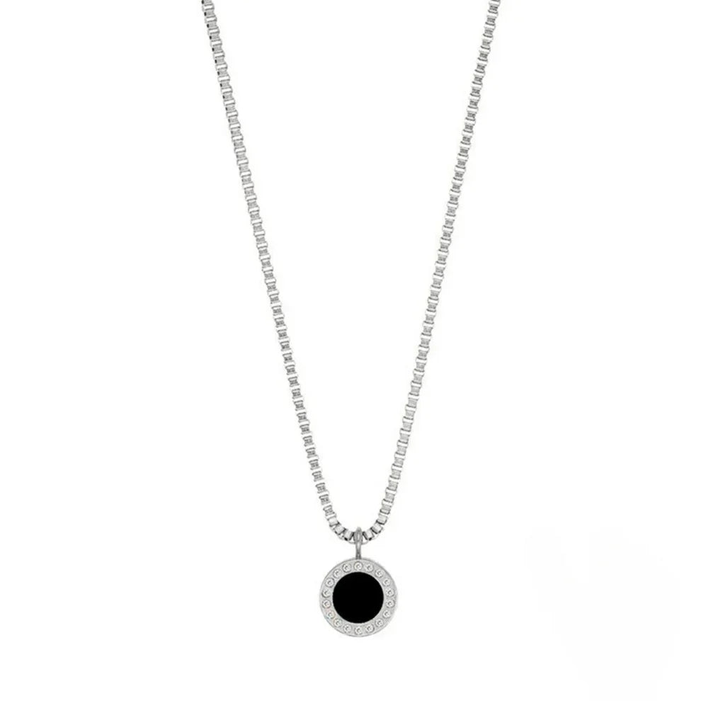 OCEAN BLACK CHIP WITH ZIRCONIA NECKLACE SILVER