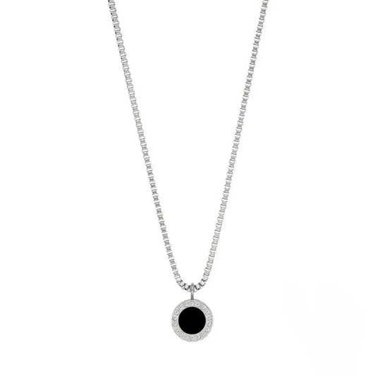 OCEAN BLACK CHIP WITH ZIRCONIA NECKLACE SILVER