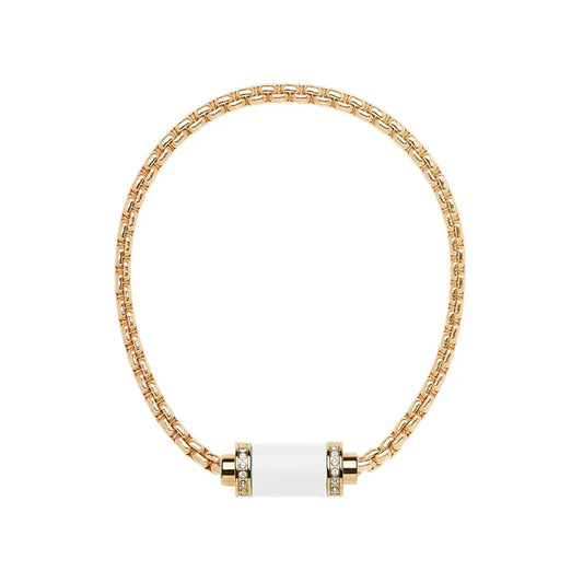 THALASSA YELLOW GOLD CHAIN WHITE CHIP WITH ZIRCONIA MAGNET
