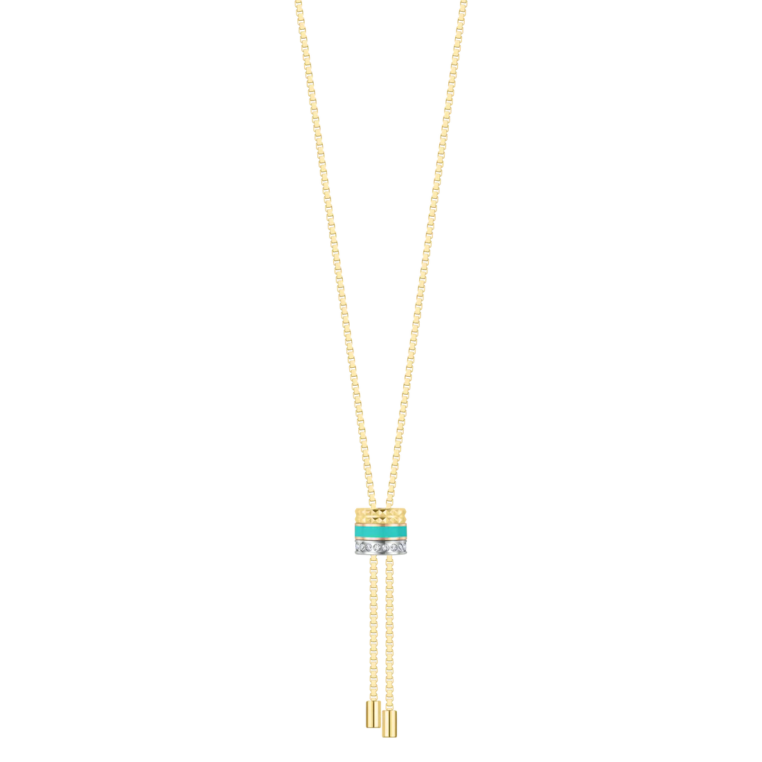 WEWA BOLO TIE TUBE TURQUOISE WITH ZIRCONIA NECKLACE GOLD