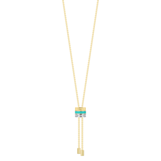 WEWA BOLO TIE TUBE TURQUOISE WITH ZIRCONIA NECKLACE GOLD