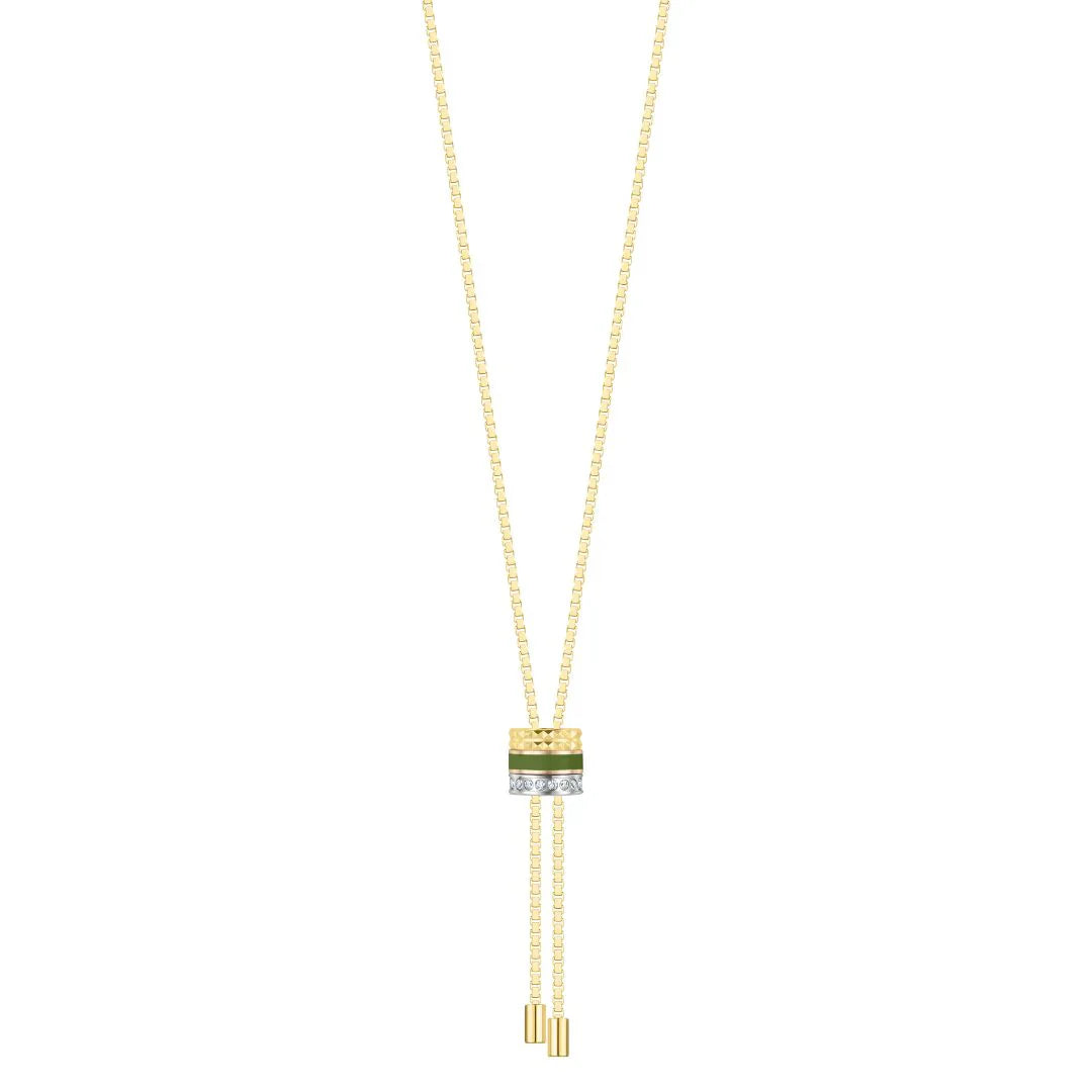 WEWA BOLO TIE TUBE OLIVE GREEN CHIP WITH ZIRCONIA NECKLACE