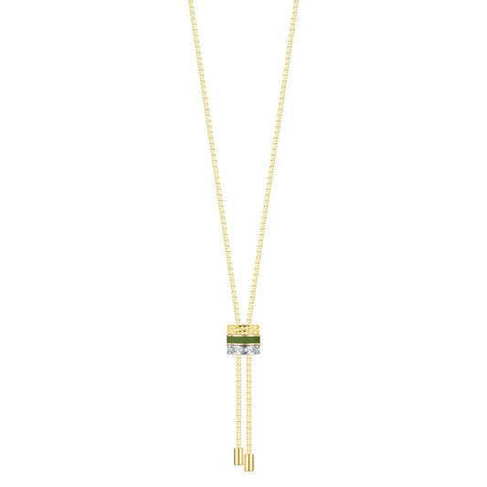 WEWA BOLO TIE TUBE OLIVE GREEN CHIP WITH ZIRCONIA NECKLACE